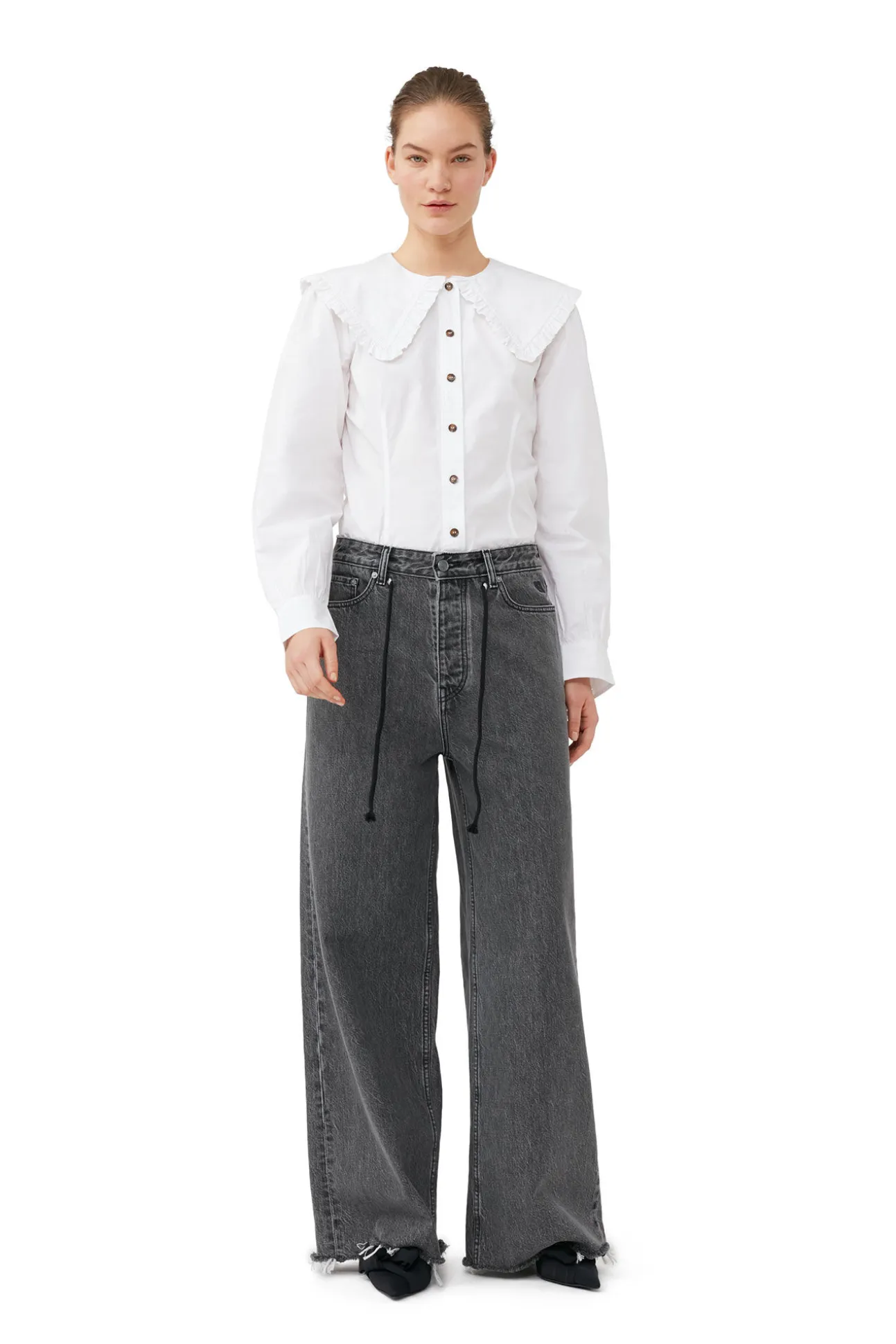 Shop GANNI Weite Re-Cut-Jeans Mit Kordelzug Washed Black/Black