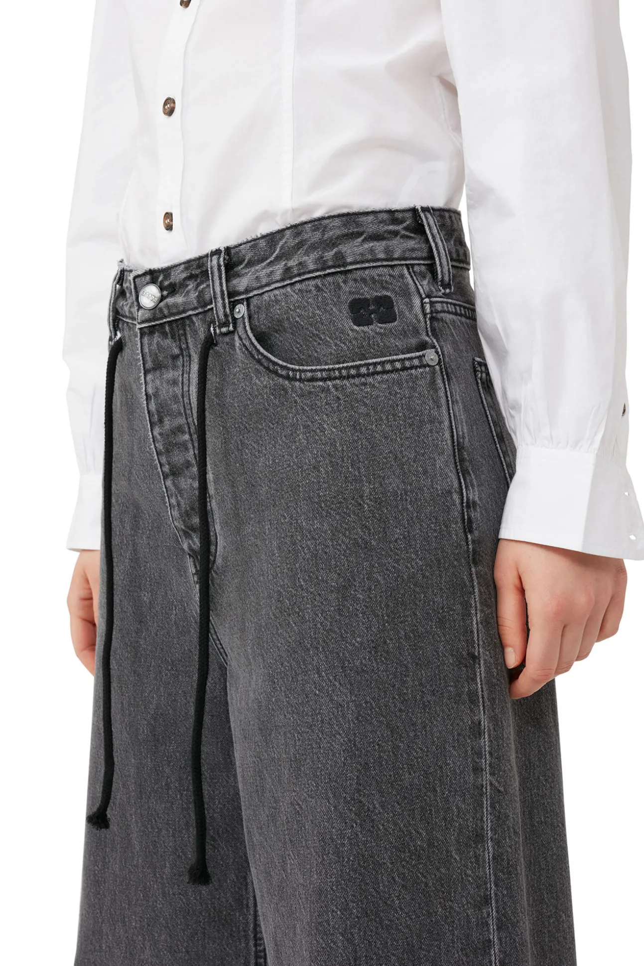 Shop GANNI Weite Re-Cut-Jeans Mit Kordelzug Washed Black/Black