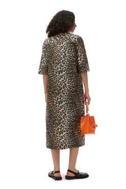 Fashion GANNI Weites Leoparden-Midikleid Big Leopard Almond Milk