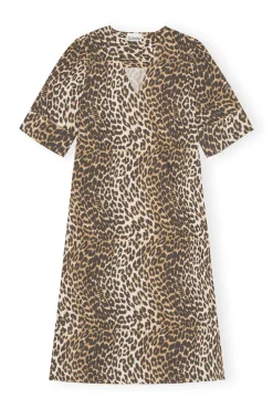 Fashion GANNI Weites Leoparden-Midikleid Big Leopard Almond Milk