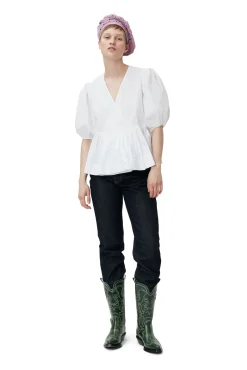 Hot GANNI Wickelbluse Aus Baumwoll-Popeline Bright White