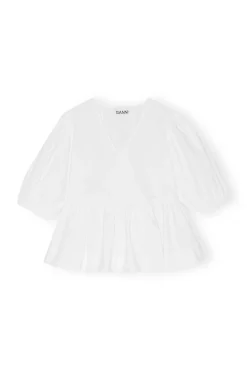 Hot GANNI Wickelbluse Aus Baumwoll-Popeline Bright White