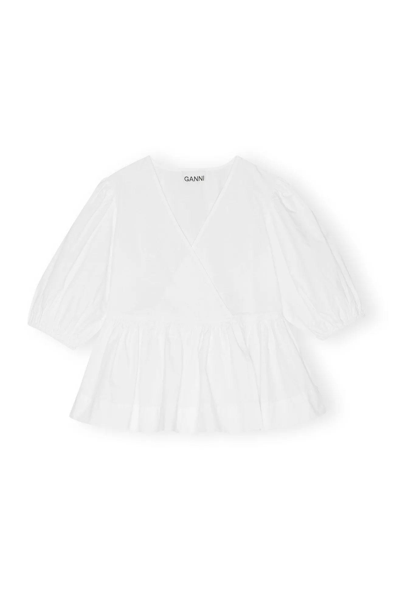 Hot GANNI Wickelbluse Aus Baumwoll-Popeline Bright White