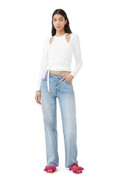 Cheap GANNI Wickelbluse Aus Rib Jersey Bright White