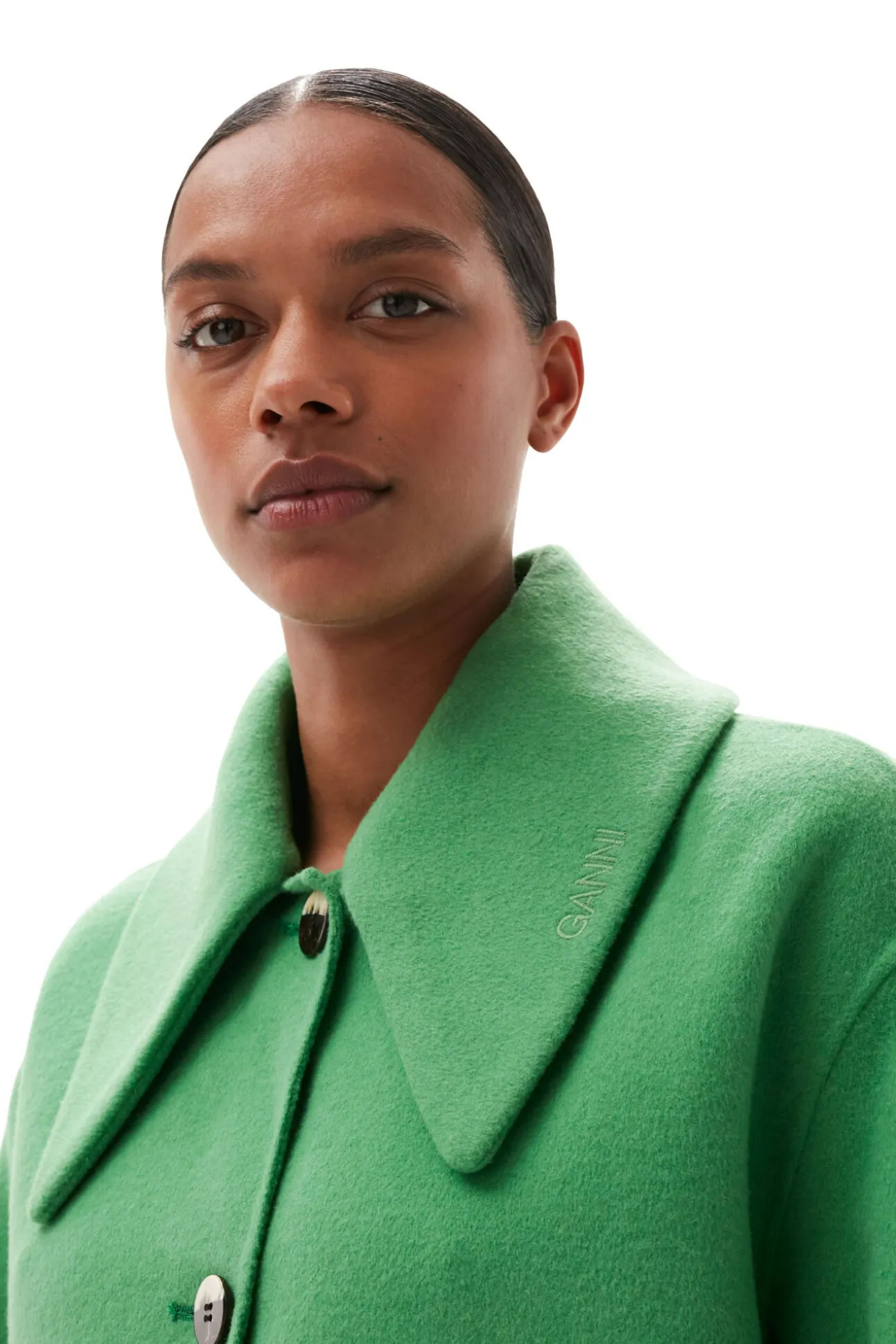 Online GANNI Wool-Jacke Mit Kragen Kelly Green