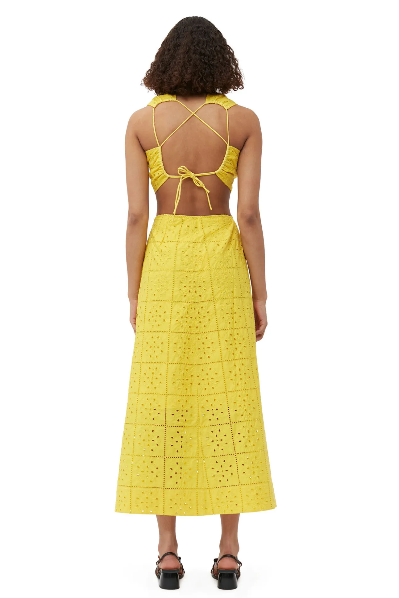 New GANNI Zweiteiliges Lochstickerei-Kleid Maize