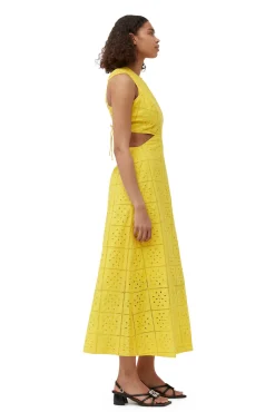 New GANNI Zweiteiliges Lochstickerei-Kleid Maize