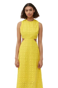New GANNI Zweiteiliges Lochstickerei-Kleid Maize