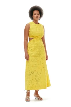 New GANNI Zweiteiliges Lochstickerei-Kleid Maize