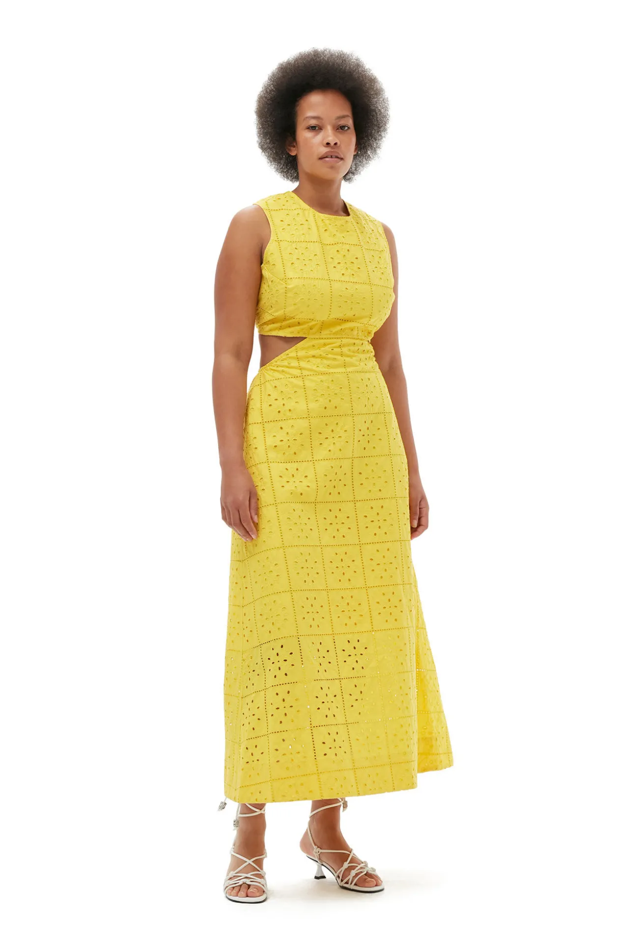New GANNI Zweiteiliges Lochstickerei-Kleid Maize