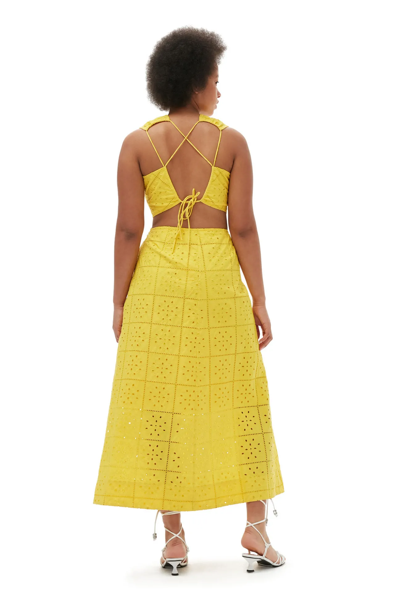 New GANNI Zweiteiliges Lochstickerei-Kleid Maize