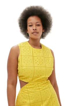 New GANNI Zweiteiliges Lochstickerei-Kleid Maize
